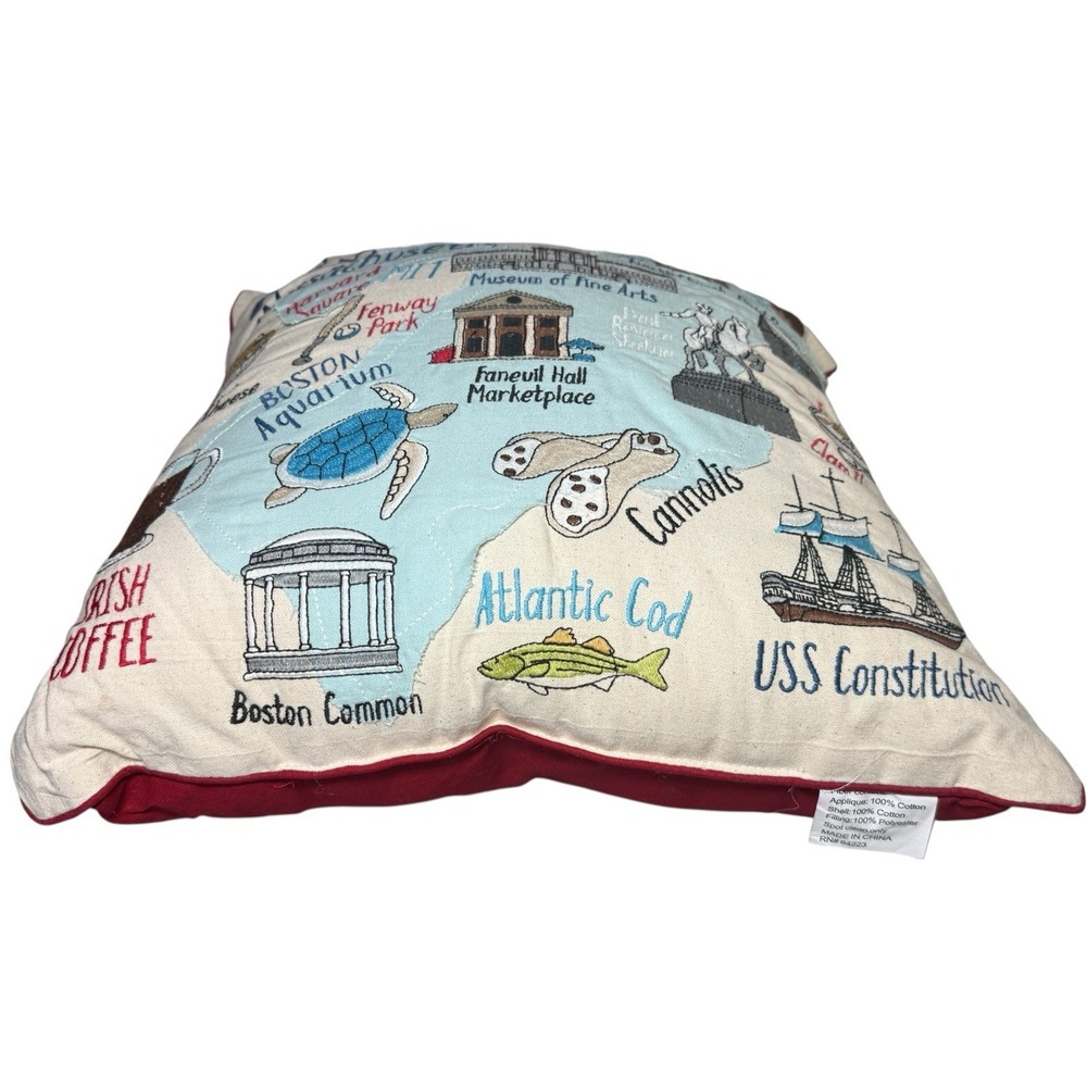 Grey Whale Boston Embroidered Pillow 19" Massachusetts Home Decor NWT - Picture 3 of 10